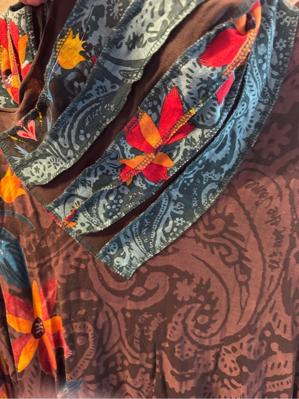 Desigual Dark Gray Long-Sleeve Floral Top with cowl neck scarf detail - Picture 4 of 5